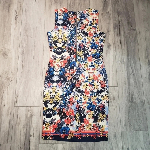 Melanie Lyne Sleeveless Floral Zippered Fitted Dress,Multi-colored Size 10. - Picture 2 of 7